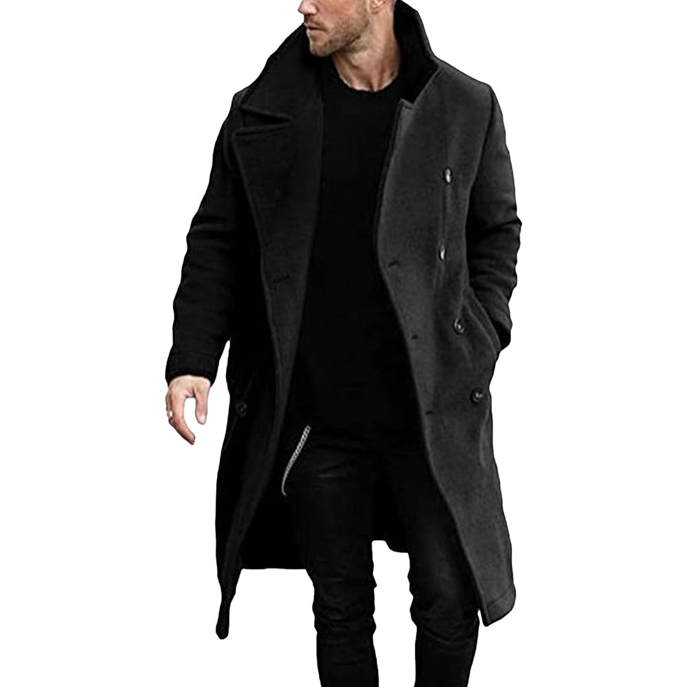 JEShifangjiusu Mens Turndown Collar Trench Coat Casual